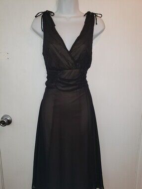 connected apparel Black Sheer V-Neck Surplice Dress Sz 12